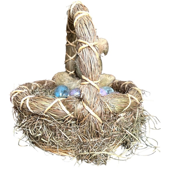 💕 SOLD 💕 Extra Large Sisal EASTER BASKET Bunny Rabbit Metallic Eggs 15" L x 14 - Picture 6 of 12